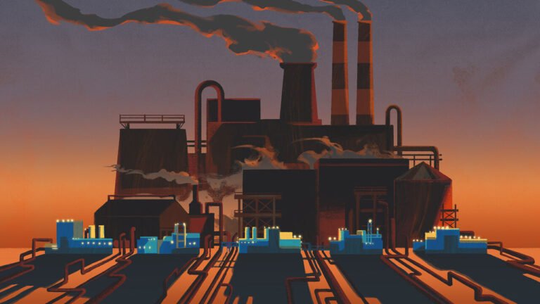 A very large factory connected to a number of smaller factories