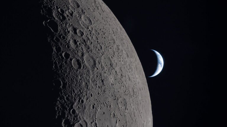 Earth is seen behind the moon.